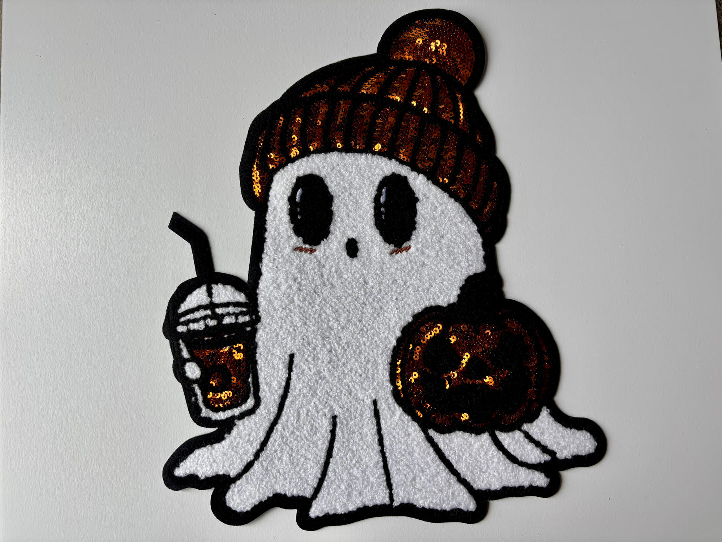 Coffee boo chenille & sequin patch