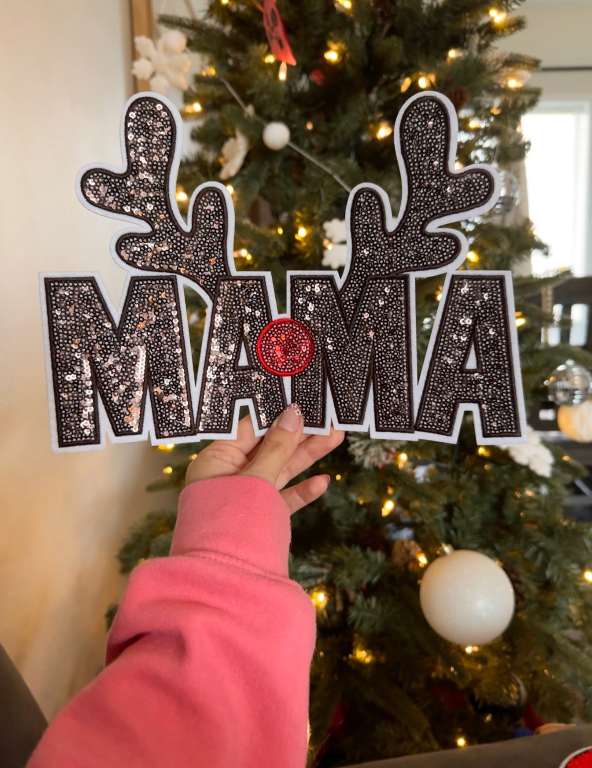 Mama reindeer sequin patch