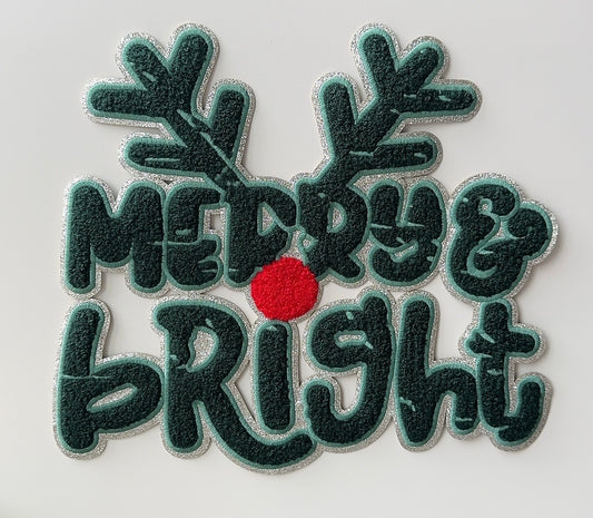 Merry and bright chenille patch