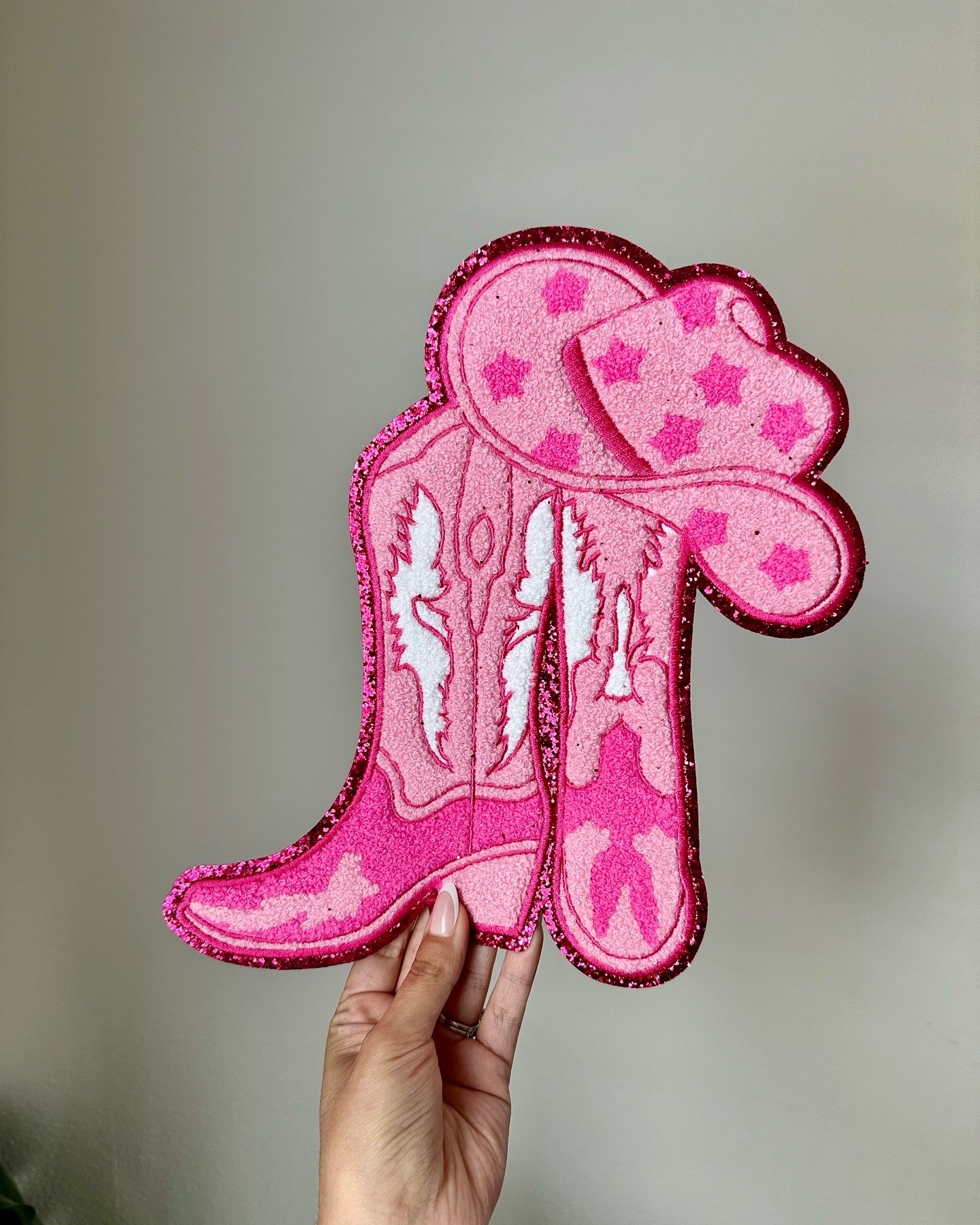 Pink boots chenille patch 10”