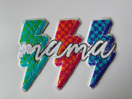 Mama checked chenille/sequin patch