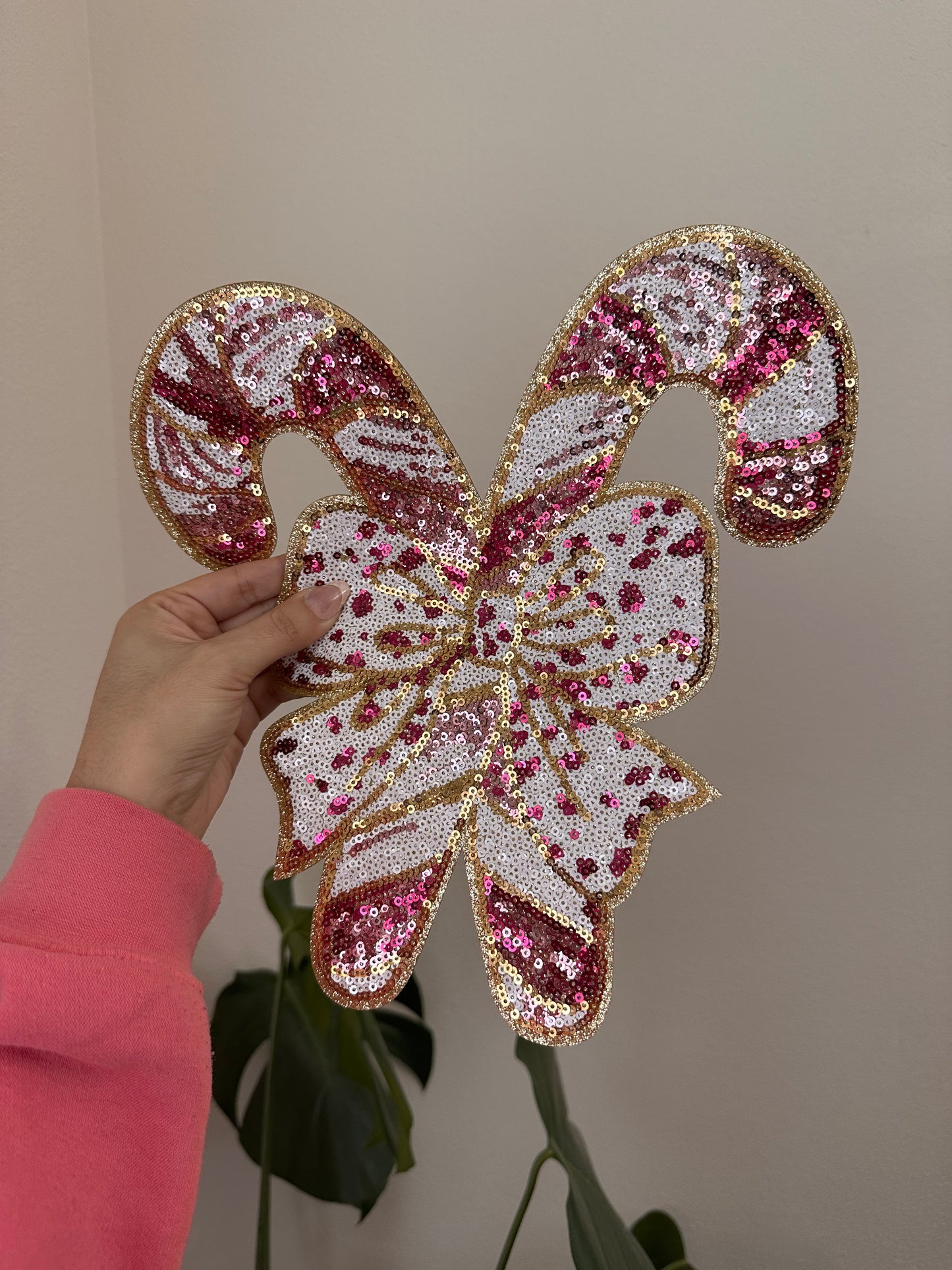 Pink candy cane sequin patch