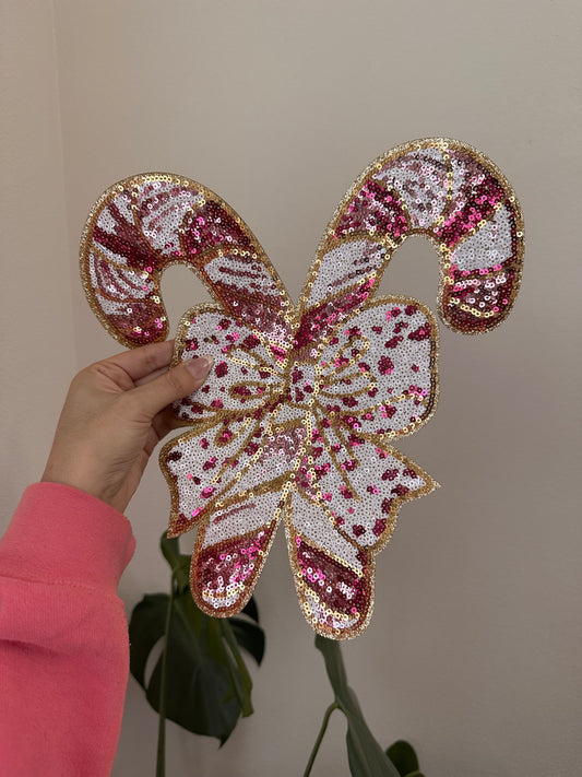 Pink candy cane sequin patch