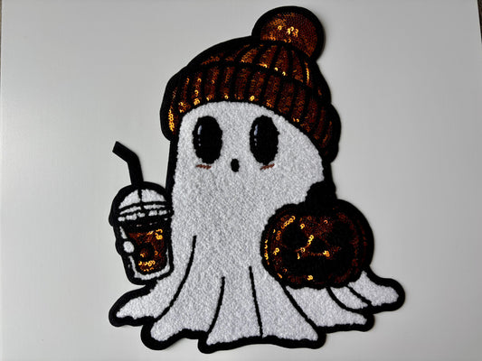 Coffee boo chenille & sequin patch
