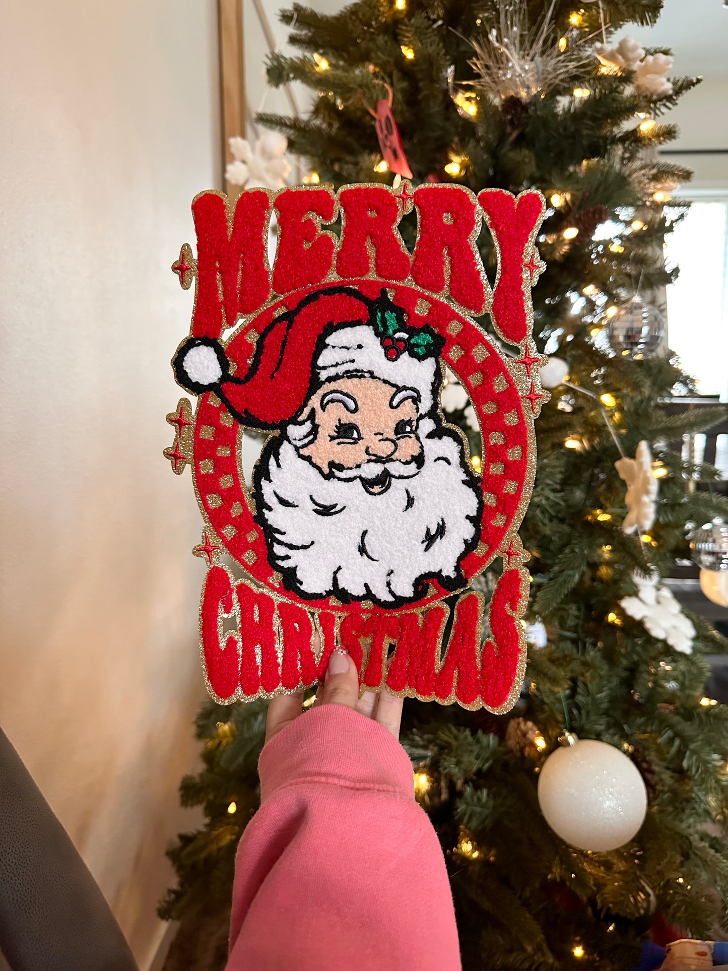 Merry Christmas Santa retro chenille patch